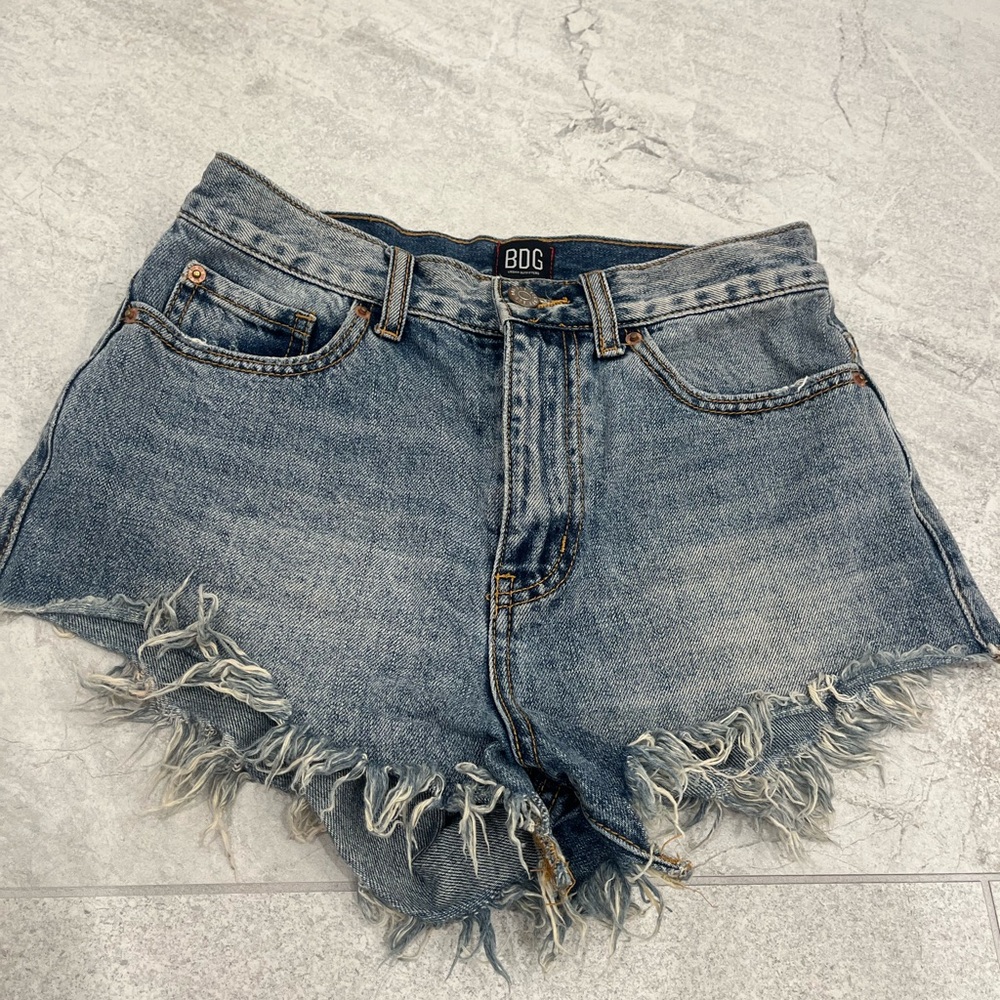 BDG Frayed Hem Blue Jean Shorts High Waisted